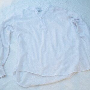 Sheer, vintage, white 100% cotton monk collar shirt